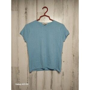 Kinross Cashmere Sweater Top Short Sleeve Light Blue